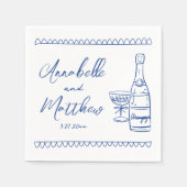 手書きお洒落ブルー結婚ズ スタンダードカクテルナプキン (正面)