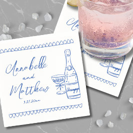 手書きお洒落ブルー結婚ズ スタンダードカクテルナプキン