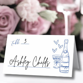 手書きお洒落ブルー結婚ズ プレイスカード