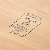 手書きお洒落モダントレンディー結婚の アクリル招待状 (レイダウン)