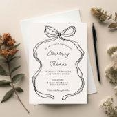 手書きお洒落リボ縁どン結婚の 招待状