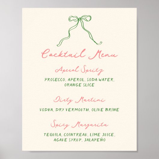 手書きお洒落予測できなカクテルメニュー ポスター (正面)