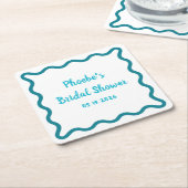 手書きお洒落波状縁どブライダルシャワー スクエアペーパーコースター (アングル)