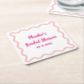 手書きお洒落波状縁どブライダルシャワー スクエアペーパーコースター (アングル)