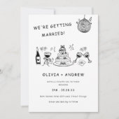 手書きお洒落白黒結婚の 招待状 (正面)