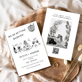 手書きお洒落白黒結婚の 招待状