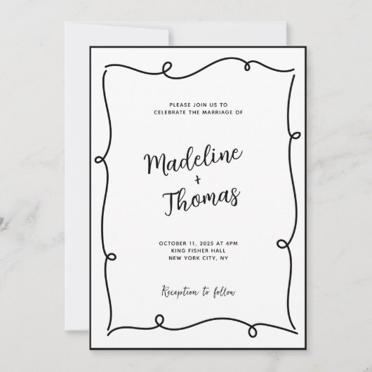 手書きかわいいカップルお洒落脚本結婚の 招待状 (正面)