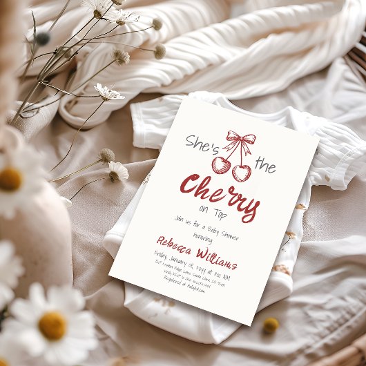 手書きさくらんぼオントップボーガールベビーシャワー 招待状