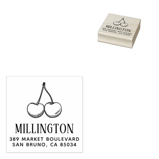 手書きさくらんぼファミリ名と差出人住所 ラバースタンプ (押印)