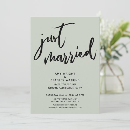 手書きたった今結婚しましたセージ結婚披露宴 招待状 (スタンド正面)