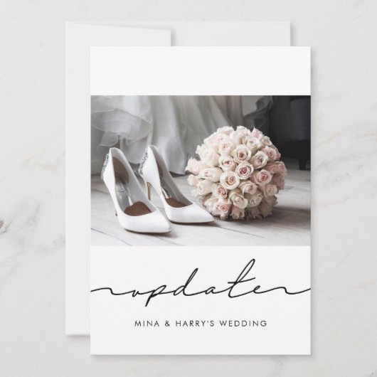 手書きで延期された結婚式の最新情報の写真 案内状 (正面)