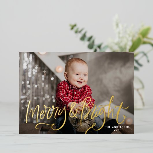 手書きで明メリーるい写真 箔シーズンカード (立ち正面)