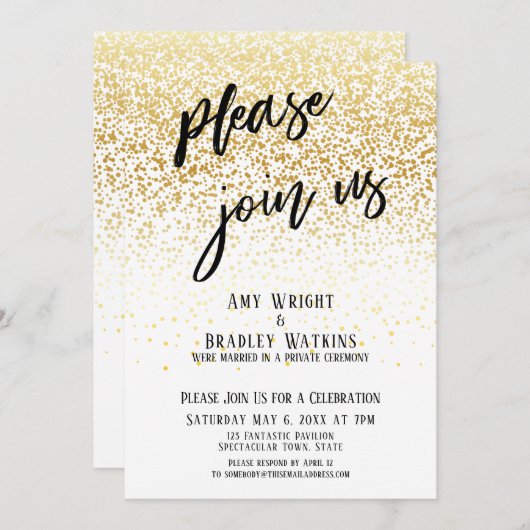 手書きで是非ご参加ください コンフェッティ レセプション 招待状 (正面/裏面)