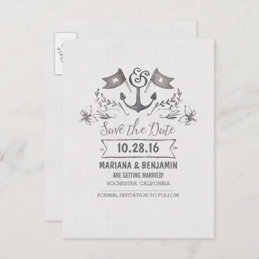 手書きで航海の日付いかりはがきを保存 案内ポストカード (正面/裏面)