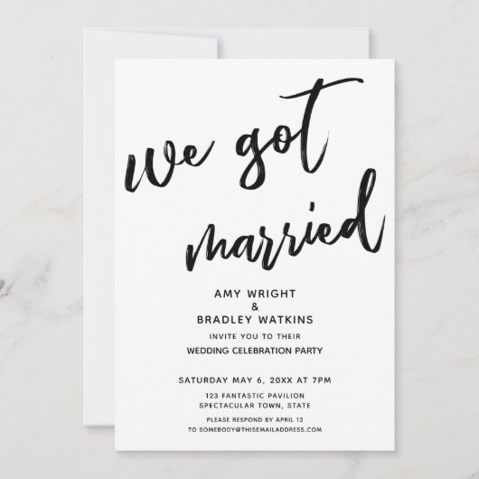 手書きで「私たち結婚しました」 ウェディング・レセプション 招待状 (正面)