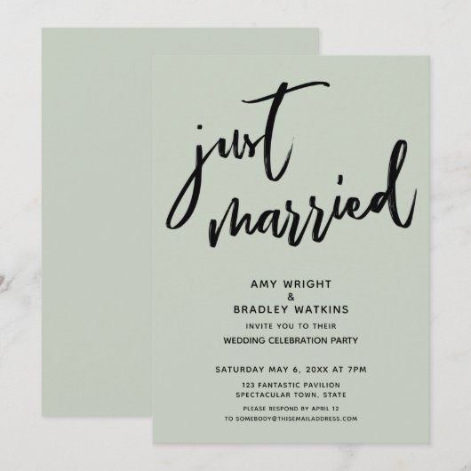 手書きで「Just Married」おしゃれな結婚式の受付看板 招待状 (正面/裏面)