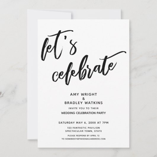 手書きでLet's Celebrate ウェディング レセプション 招待状 (正面)
