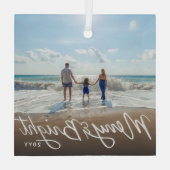 手書きと明るメリーい休日の写真 ガラスオーナメント (裏面)