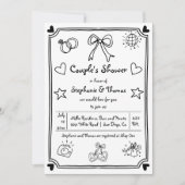 手書きのお洒落落書きカップルのシャワー 招待状 (正面)