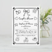 手書きのお洒落落書きカップルのシャワー 招待状 (スタンド正面)