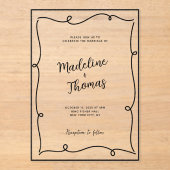 手書きのかわいいお洒落台本結婚の アクリル招待状 (正面)