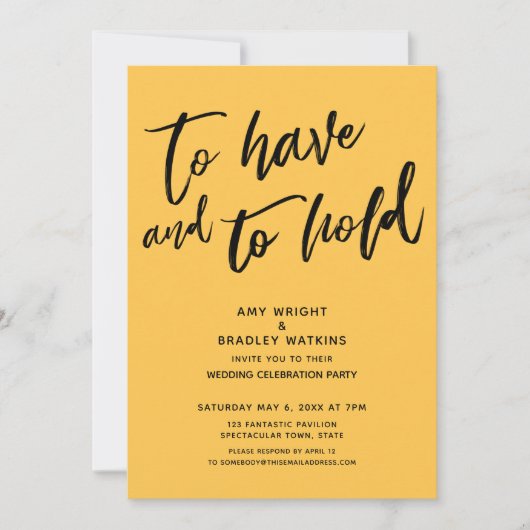 手書きのアプリコットカラーの結婚式受付サイン「To Have and to Hold」 招待状 (正面)