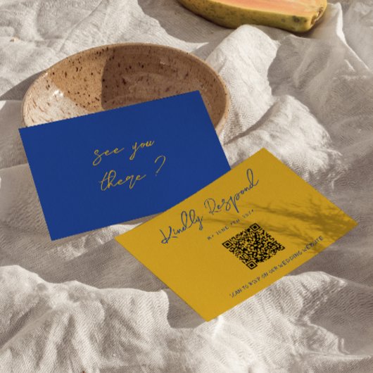 手書きのイタリアンQRコード ウェディング Yellow+Blue 出欠カード