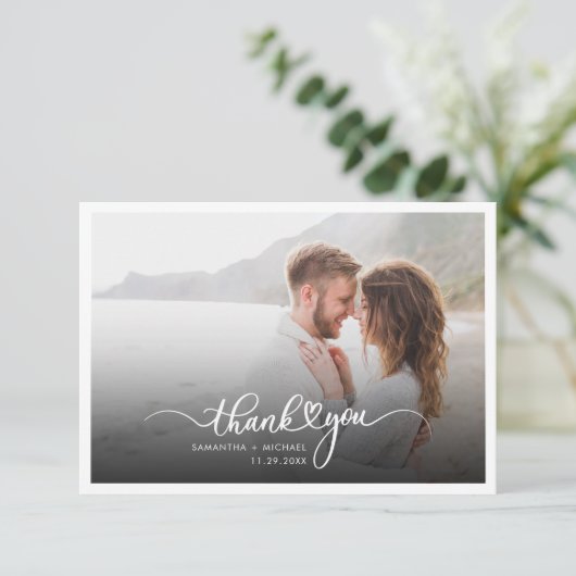 手書きのカップル結婚の写真モダン サンキューカード (スタンド正面)