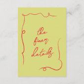 手書きのカラフルで大胆なモダンな結婚式の詳細 エンクロージャーカード (裏面)