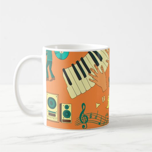 手書きのカラフル音楽パターン コーヒーマグカップ (左)