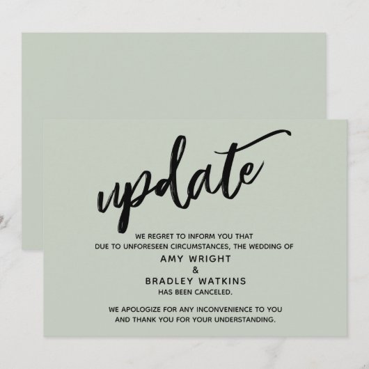手書きのキャンセルされた結婚式の更新をサージカードで 招待状 (正面/裏面)