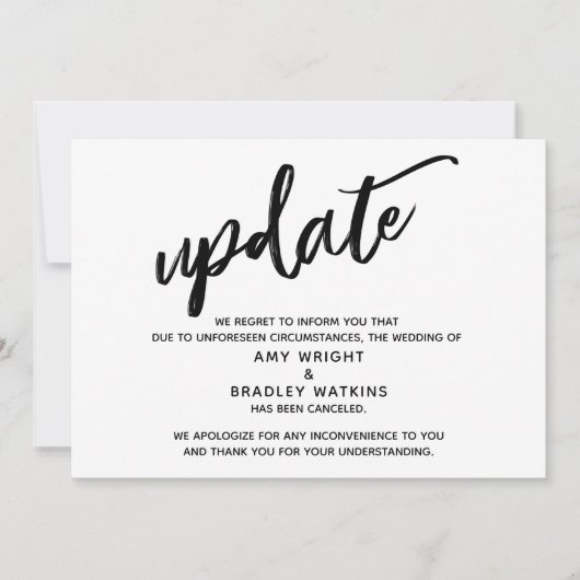 手書きのキャンセルされた結婚発表の更新 招待状 (正面)