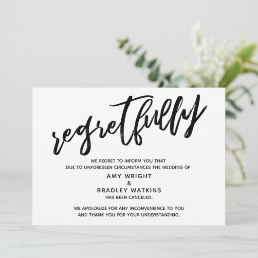 手書きのキャンセルされた結婚発表 後悔の意を表す 招待状 (スタンド正面)