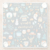 手書きのクリスマスと新年の要素。 ガラスコースター (裏面)