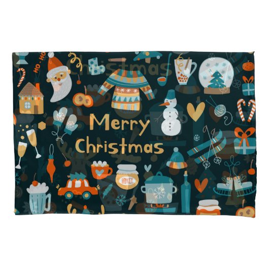 手書きのクリスマスと新年の要素。 枕カバー (正面)