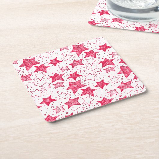 手書きのクリスマススター スクエアペーパーコースター (アングル)