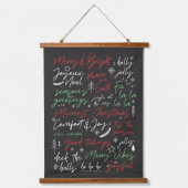 手書きのクリスマスタイポグラフィ 吊り下げ型タペストリー (正面)