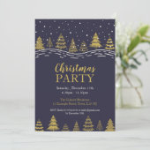手書きのクリスマスツリーの青と金ゴールド 招待状 (スタンド正面)