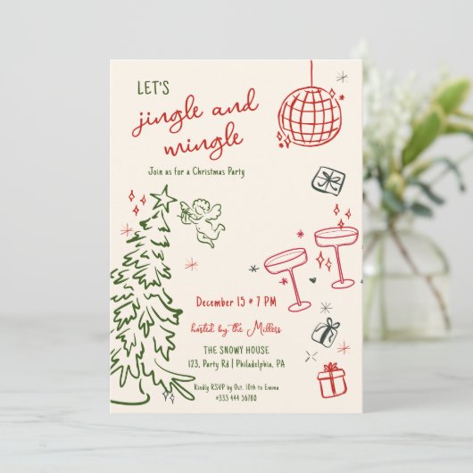 手書きのクリスマスパーティーのジャングルと交じり 案内状 (スタンド正面)