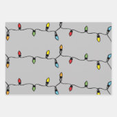 手書きのクリスマスライトストリング ラッピングペーパーシート (正面)