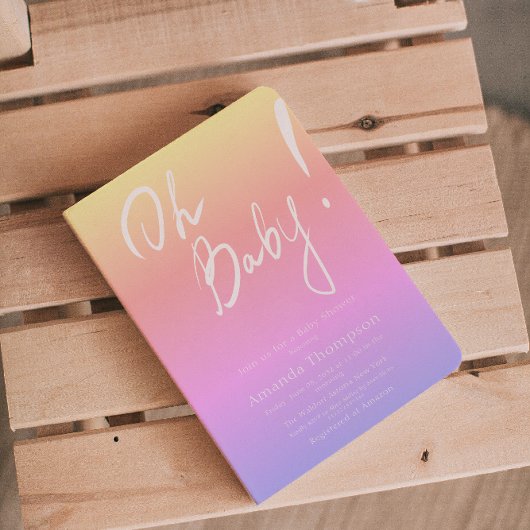 手書きのグラデーション　男女問わないベビーシャワー 招待状