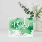 手書きのケリーグリーンの水彩画の感謝カード 招待状 (スタンド正面)