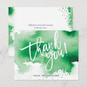 手書きのケリーグリーンの水彩画の感謝カード 招待状 (正面/裏面)