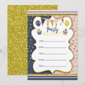 手書きのゴールディパーティ招待状 招待状 (正面/裏面)