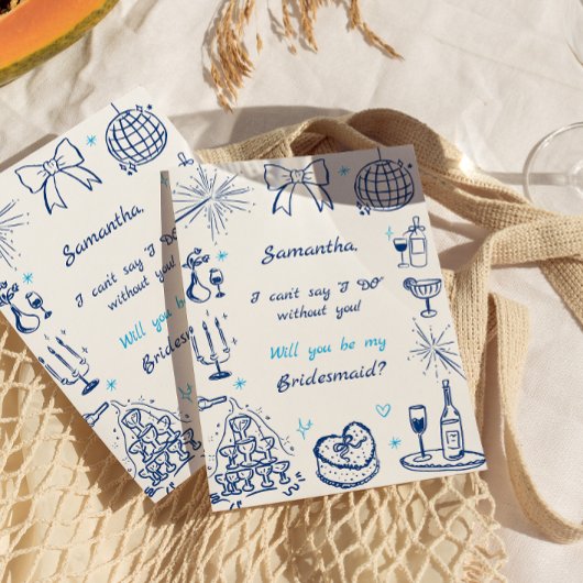 手書きのシャンパンタワーのブライドメイド提案 招待状