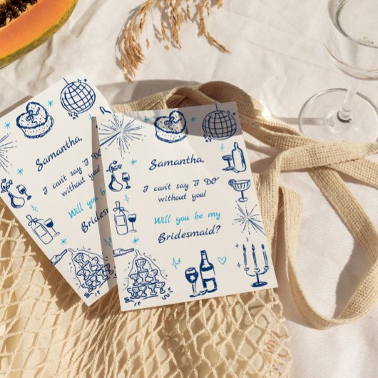 手書きのシャンパンタワーのブライドメイド提案 招待状