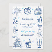 手書きのシャンパンタワーのブライドメイド提案 招待状 (正面)