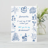 手書きのシャンパンタワーのブライドメイド提案 招待状 (スタンド正面)