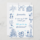 手書きのシャンパンタワーのブライドメイド提案 招待状 (正面)