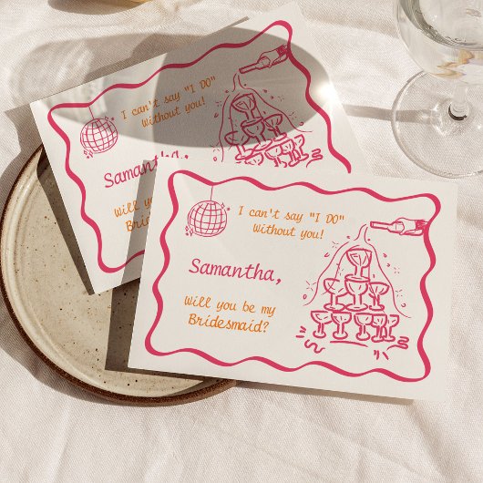 手書きのシャンパンタワー ブライズメイド プロポーズ 招待状